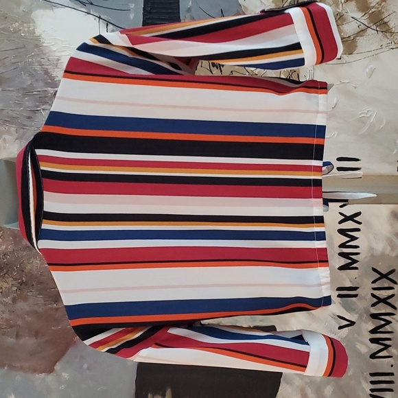 Rich & Beautiful Striped Button Up Front Tie Blouse Woman L - Picture 2 of 9